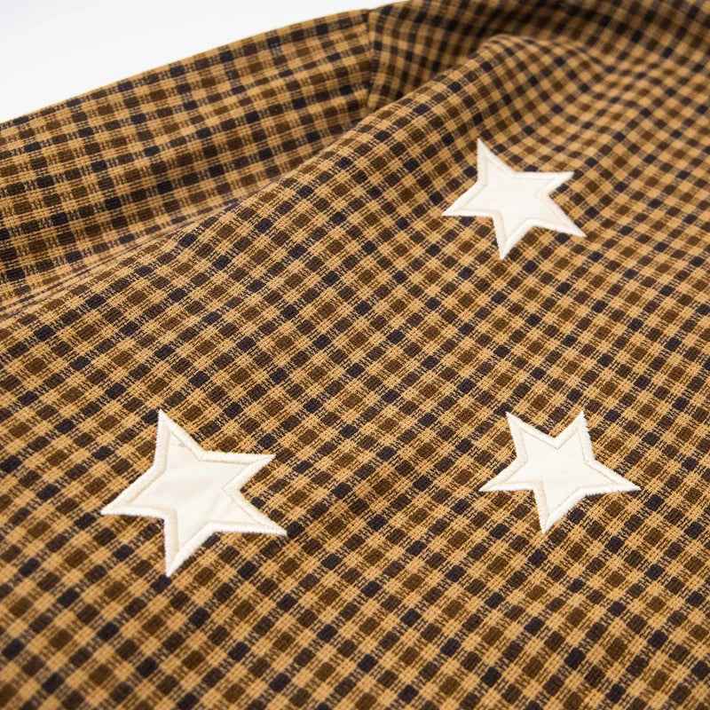Plaid Sheep Embroidered Hip Hop Long Sleeve Shirt
