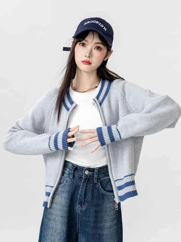 Women Streetwear Comfort Cozy Striped Cardigan