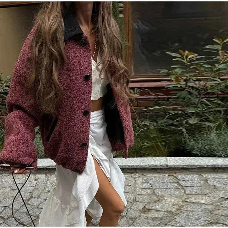 Women Chic Panelled with Turndown Collar Jacket