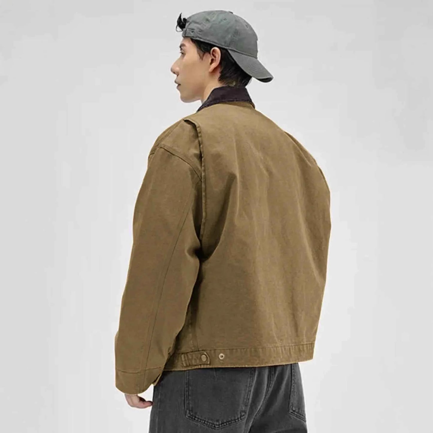 Vintage Washed Turn Down Collar Workwear Jacket