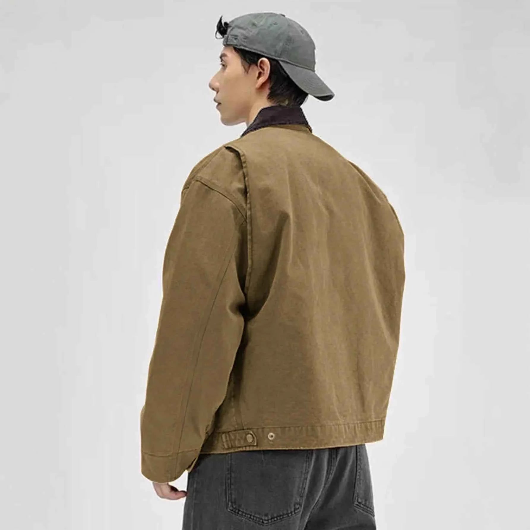 Vintage Washed Turn Down Collar Workwear Jacket