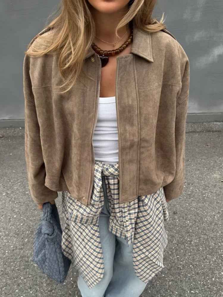 Winter Y2K Loose Suede Zip-Up Thick Jacket