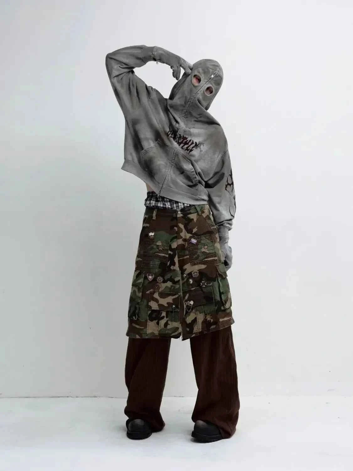 Destructive Stained Loose Hooded Sweatshirt