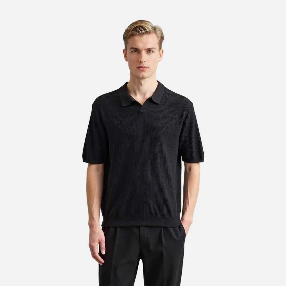 Vintage Wave Texture Knitted Polo T-Shirt