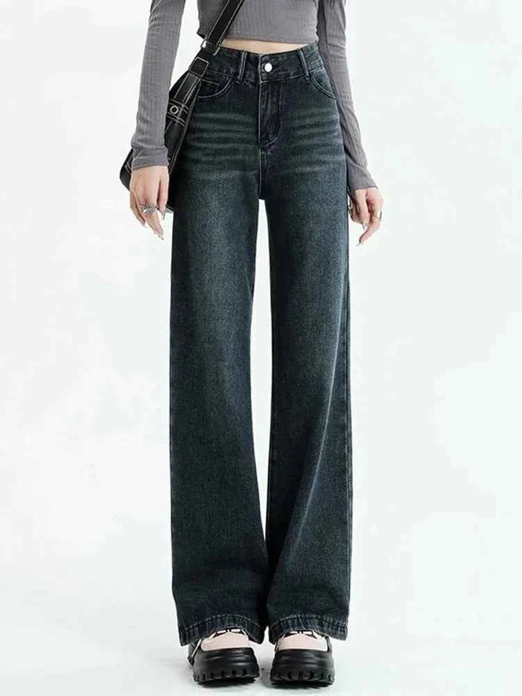 Vintage Black Loose High Waist Slim Jeans
