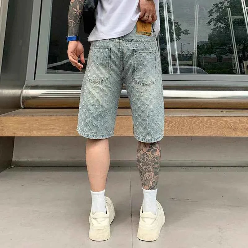 American Style Retro Tide Jacquard Denim Short