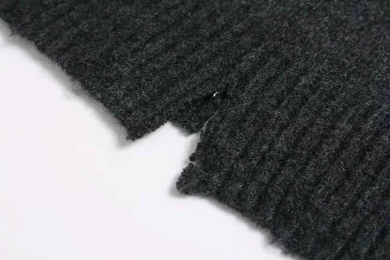 Retro Grunge Distressed Knit Half Zipper Sweater