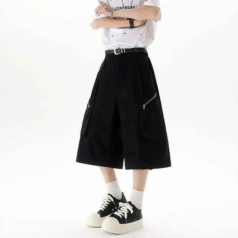 Streetwear Solid Color Wide Leg Workwear Jorts
