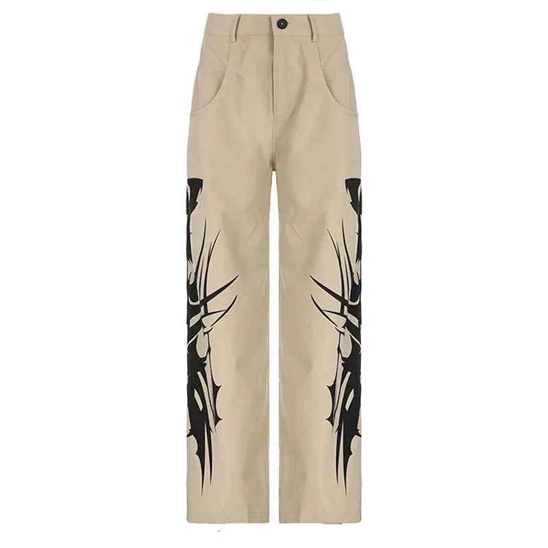 Y2K Cyber Gothic Vintage Ink Grunge Print Pants