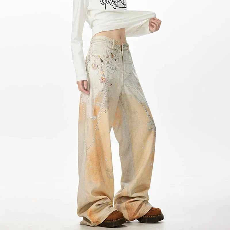 Utility Vibe 3D Printed Straight Wide Jeans