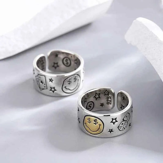 Retro Smile Face Poker Dice Ring