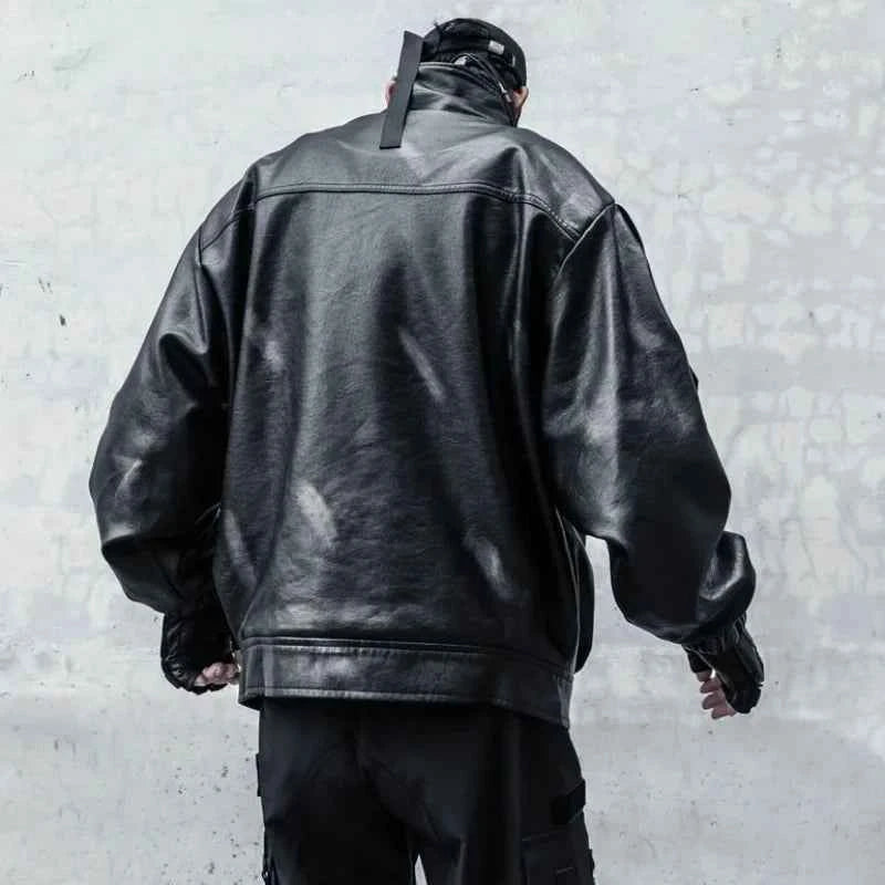 Patchwork Tactical Function PU Leather Jacket