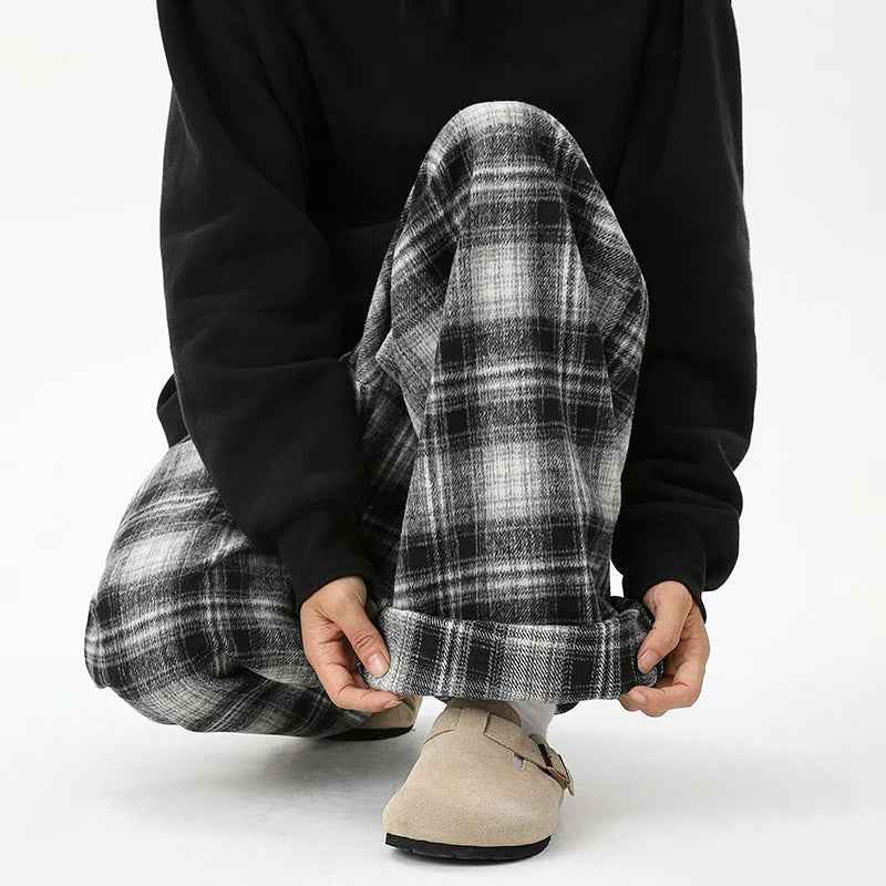 Effortless Checkered Wide Leg Casual Jogger