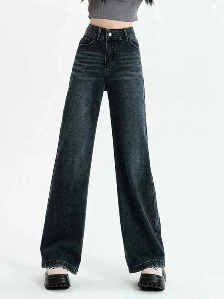 Vintage Black Loose High Waist Slim Jeans
