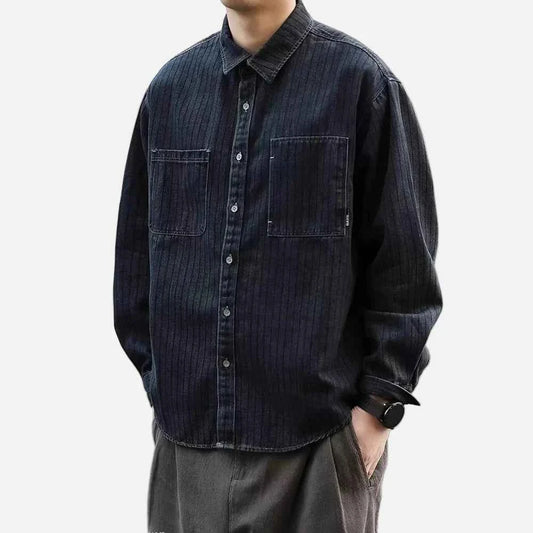 Casual Dark Stripe Long Sleeve Oversized Shirt