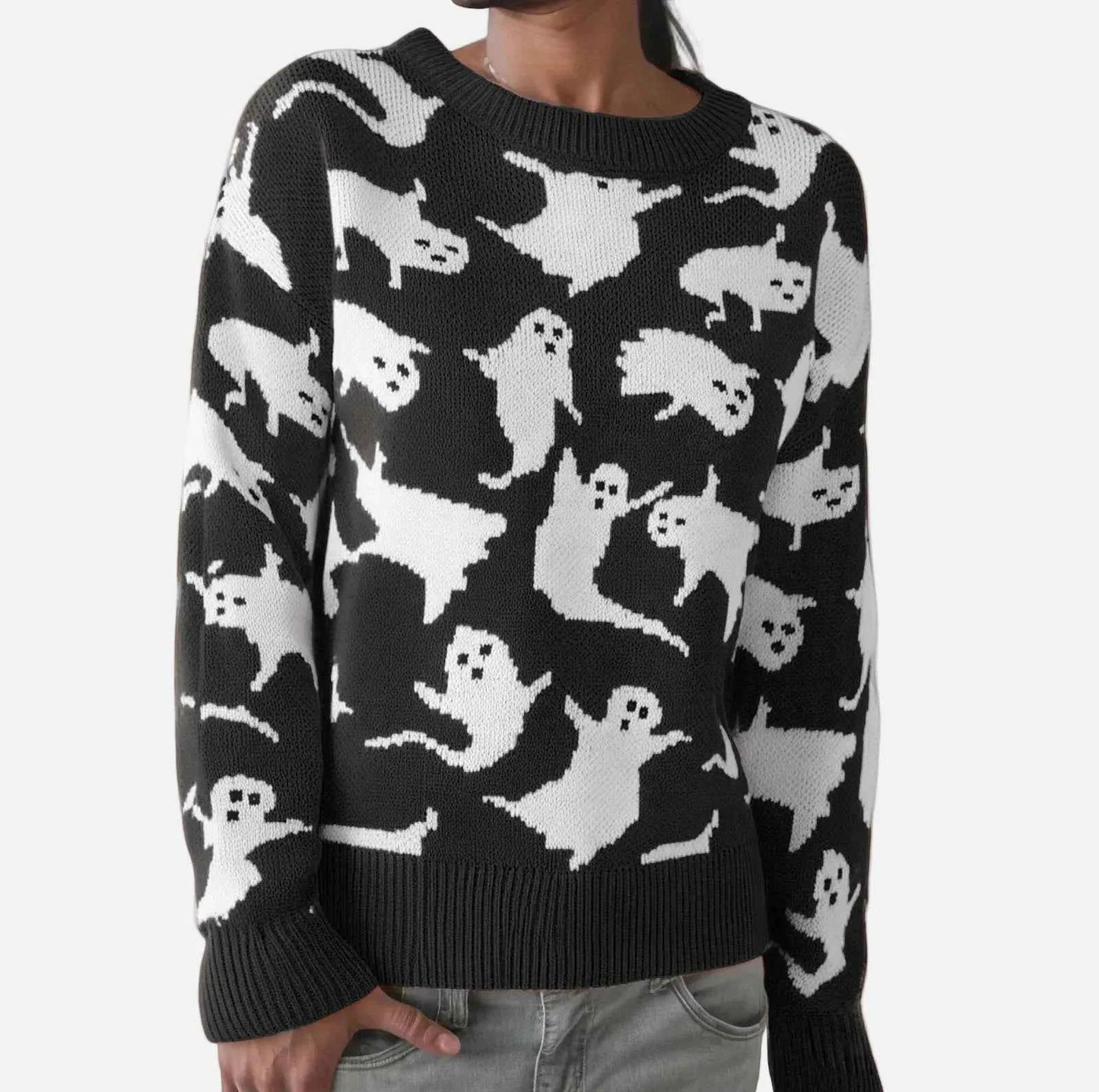 Cozy Halloween Leopard Knitted Casual Sweater