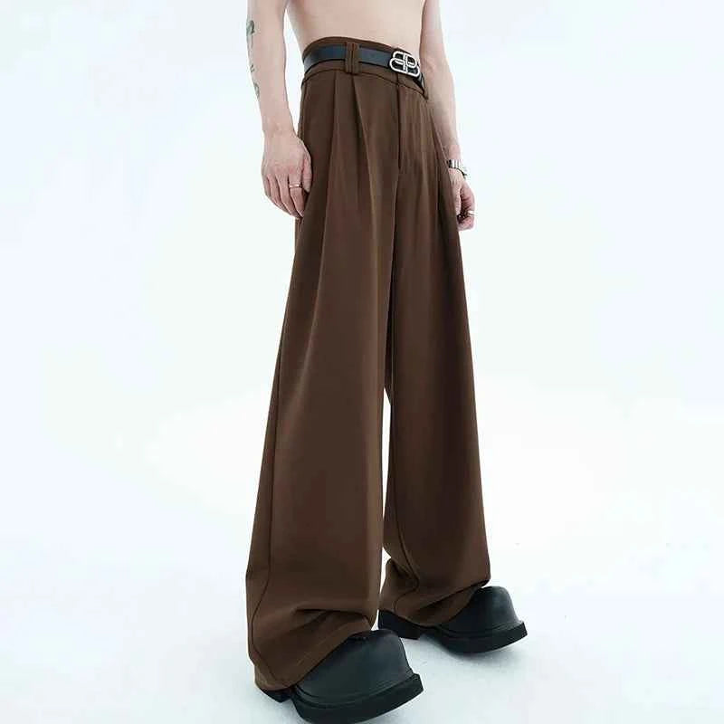 Elegant American Style Pleated Straight Suit Pants