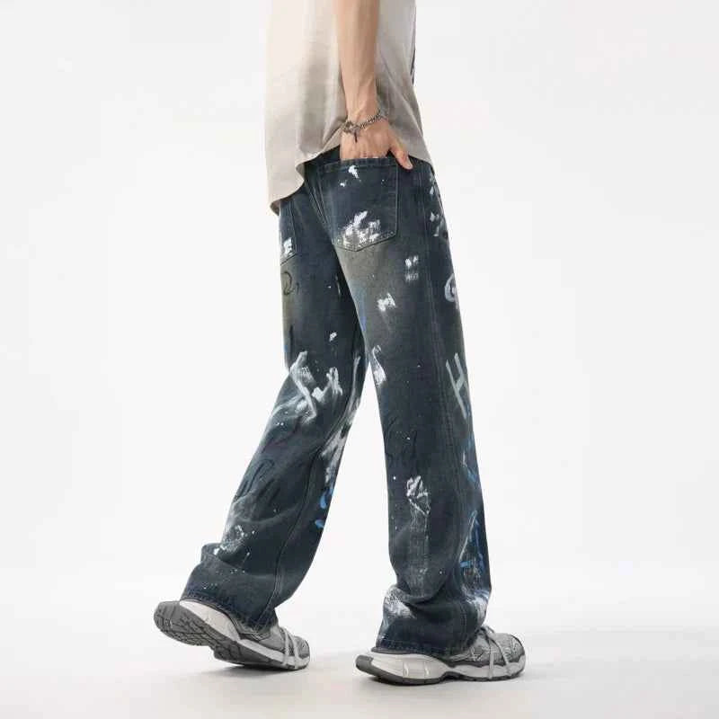 European Summer Tide Graffiti Loose Jeans
