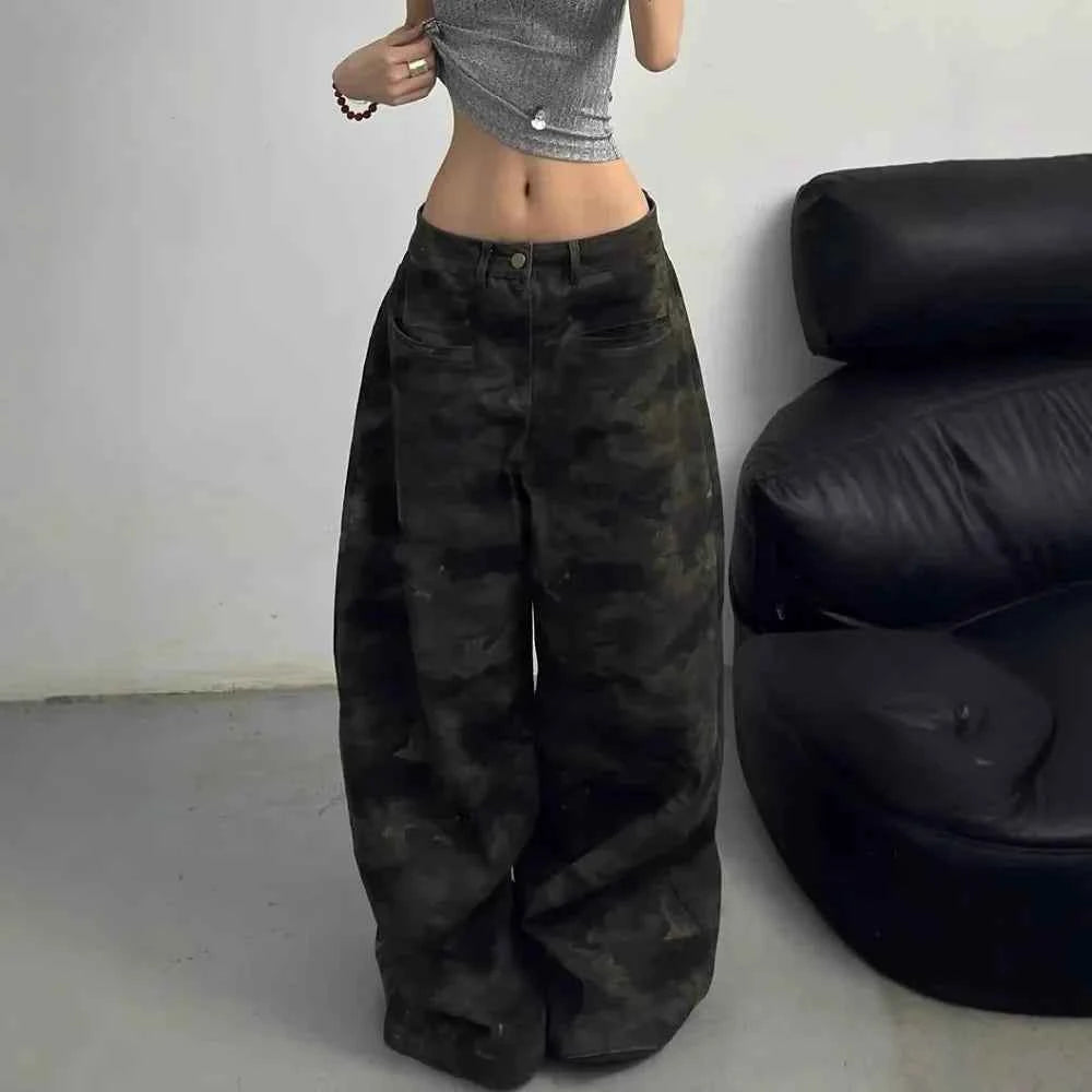 Retro American Style Camouflage Wide Leg Jeans