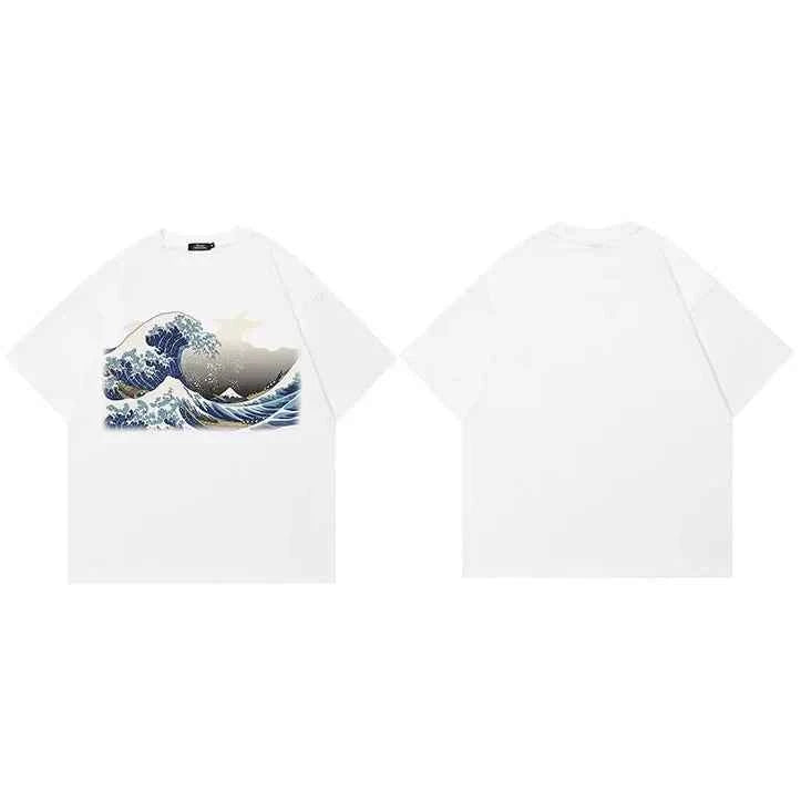 Japanese Style Great Wave Graphic Casual T-Shirt