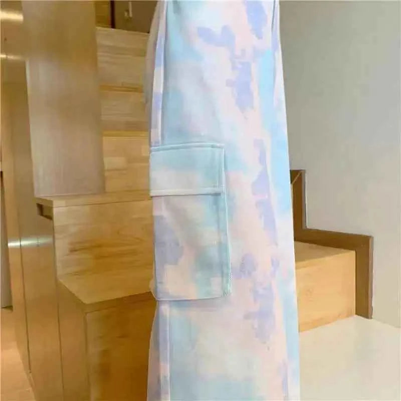 Streetwear Retro High Waist Tie Dye Cargo Pants