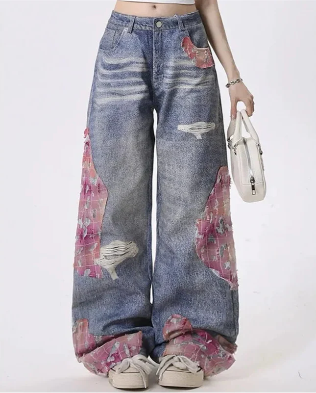 Women Cool Vintage Ripped Hollow Out Tassels Jeans - Luxuryurbanwear