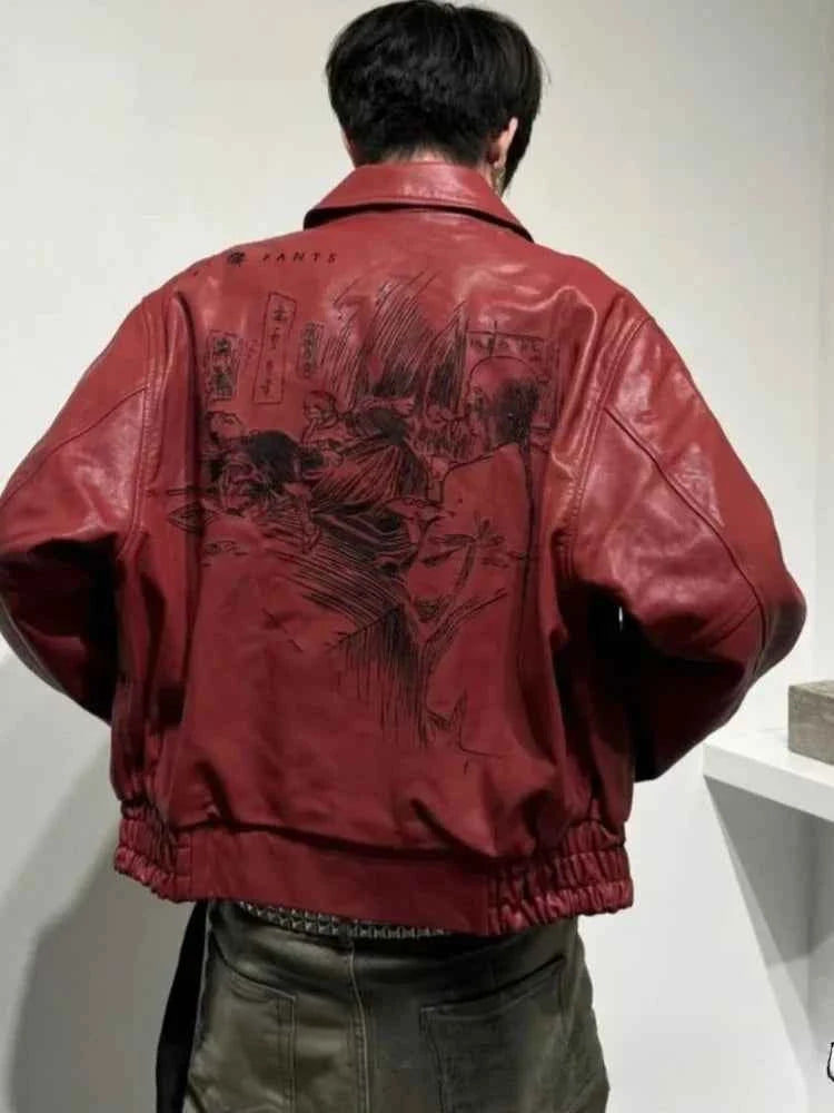 Classic American Style Chic Red Leather Jacket