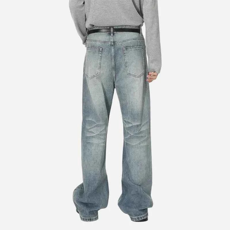 Blue Moustache Effect Washed Distressed Jeans