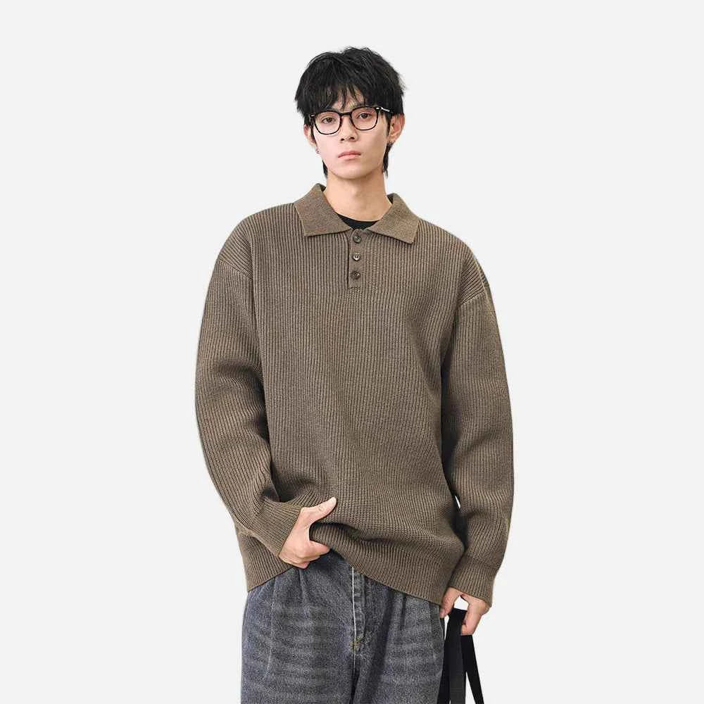 Y2K Cozy Ribbed Knit Polo Collar Sweater