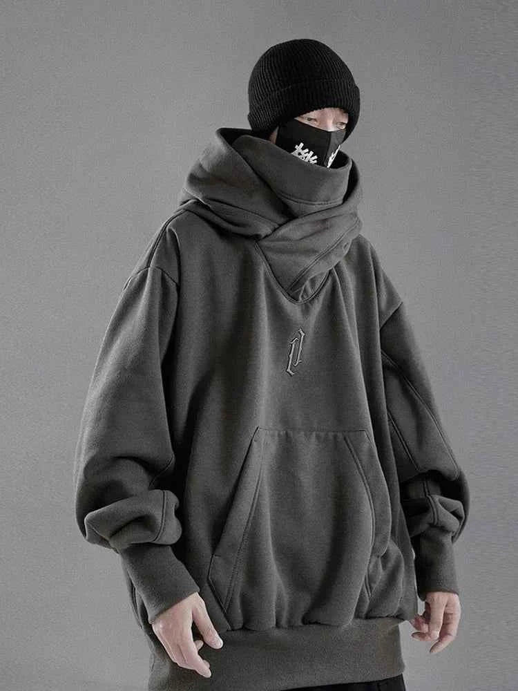Black Japanese Embroidered Oversized Hoodie