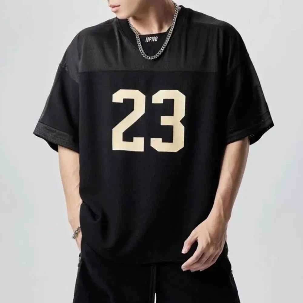 Sporty American Style Print Jersey Mesh T-Shirt