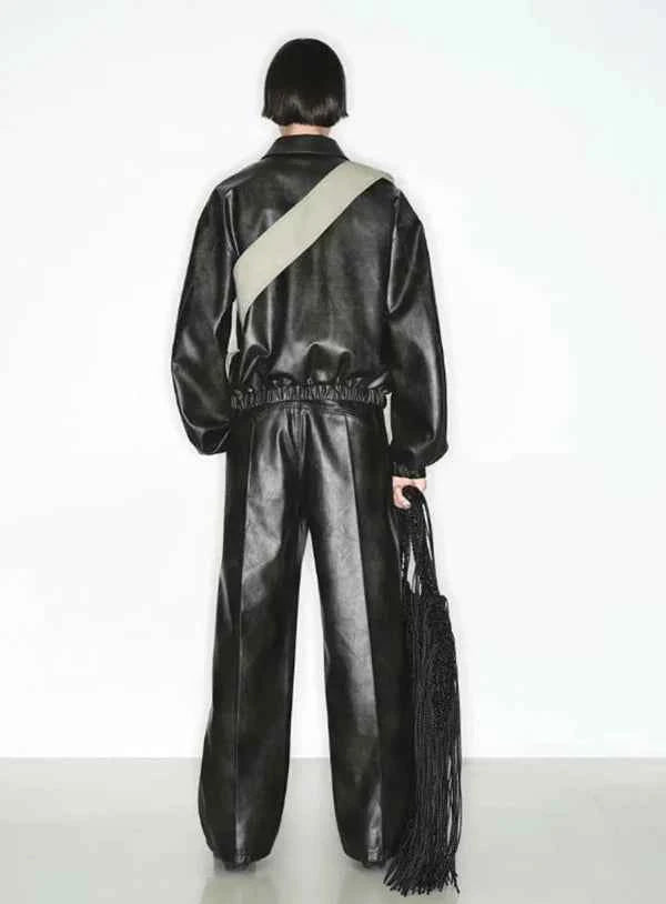 Luxury Cool Black Long Loose PU Leather Pants