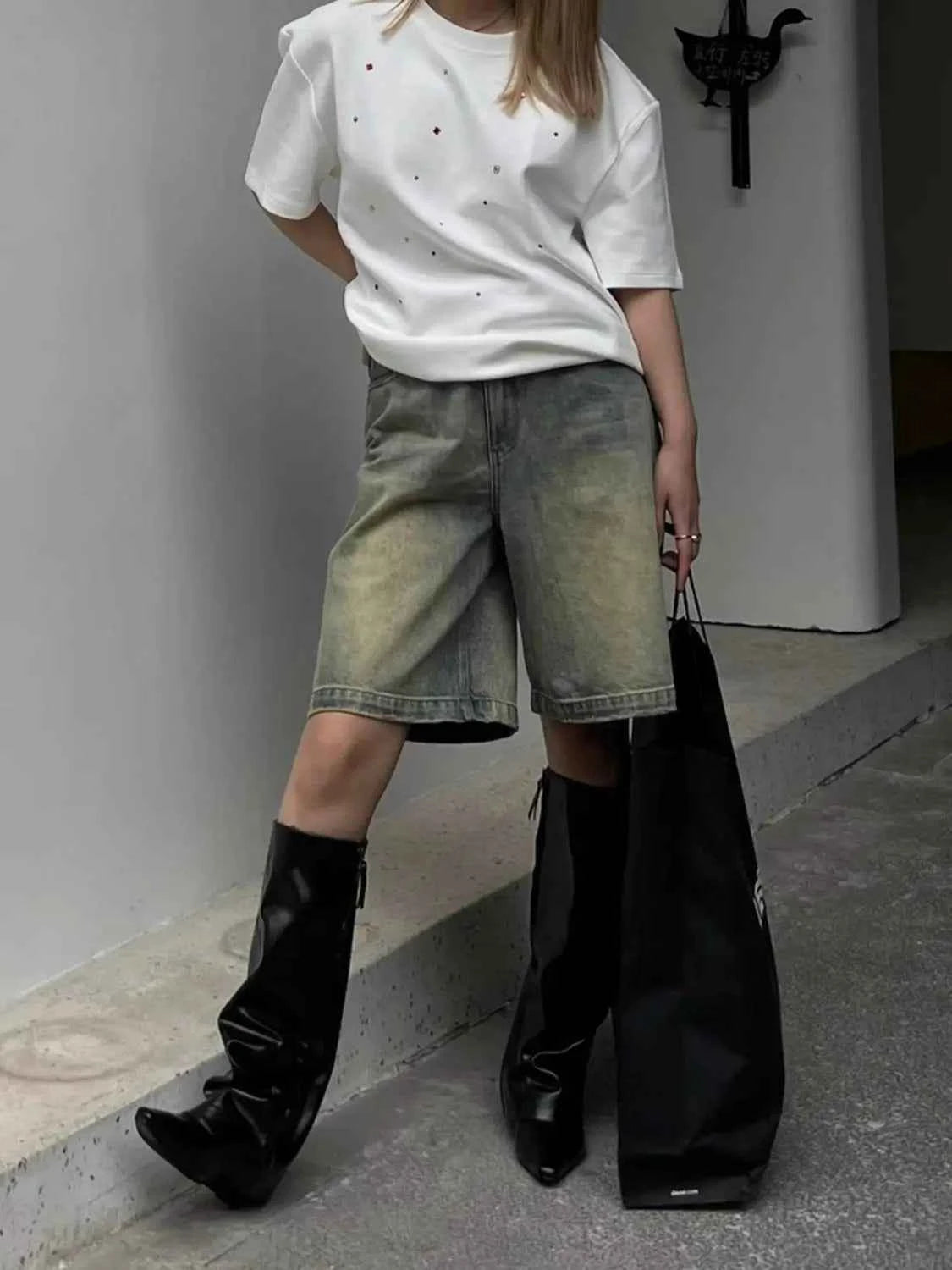 Dark Japanese Style Knee-Length Denim Short