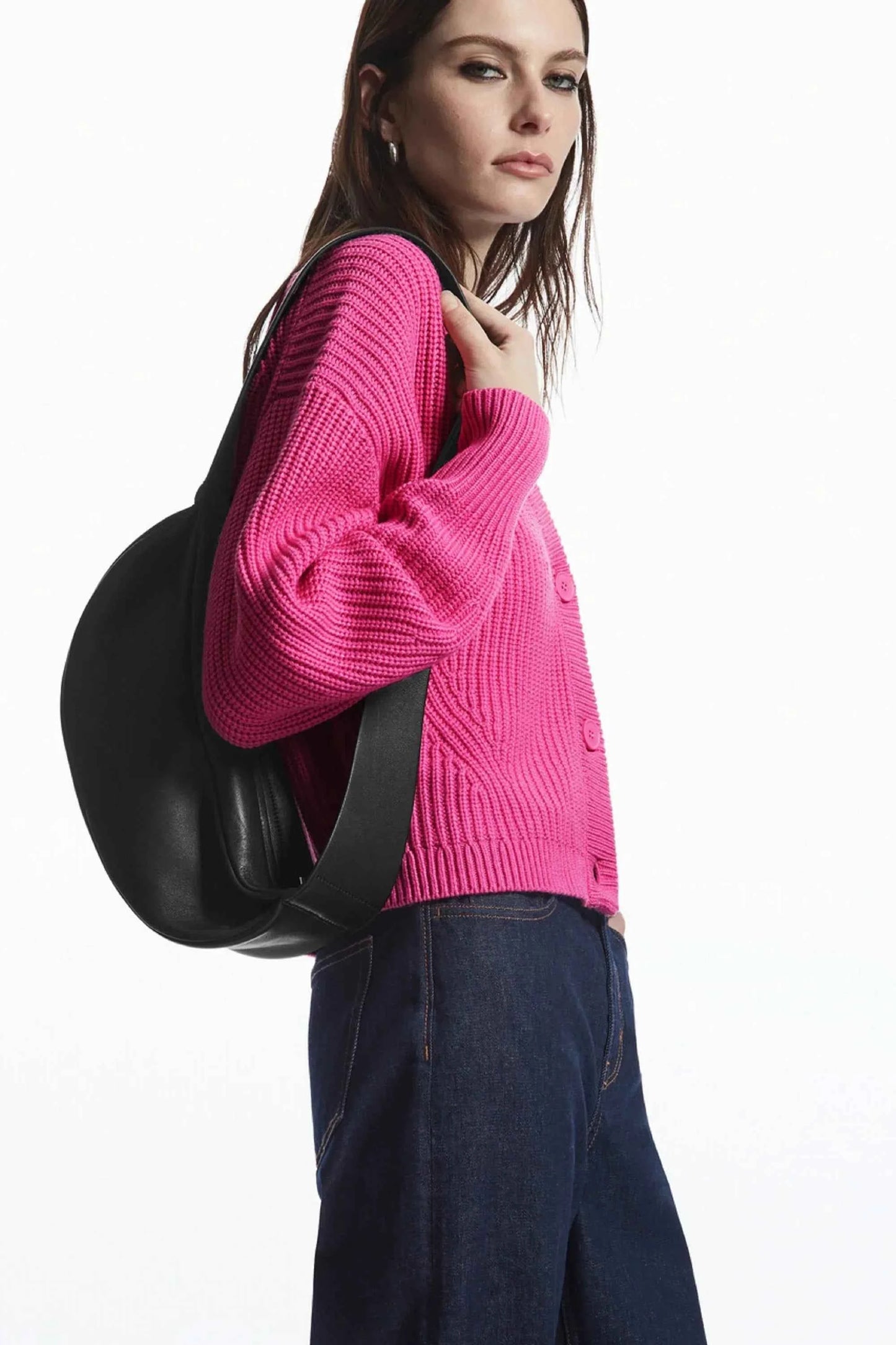Ethereal Pink Casual Winter Rib V-Neck Cardigan