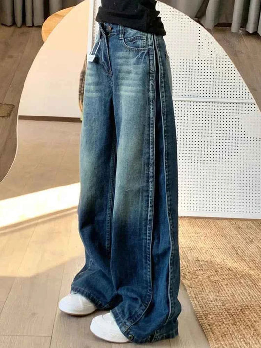 Street Denim High Waist Loose Wide Jeans