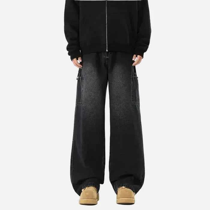 High-Quality Retro Wide Leg Denim Cargo Jeans
