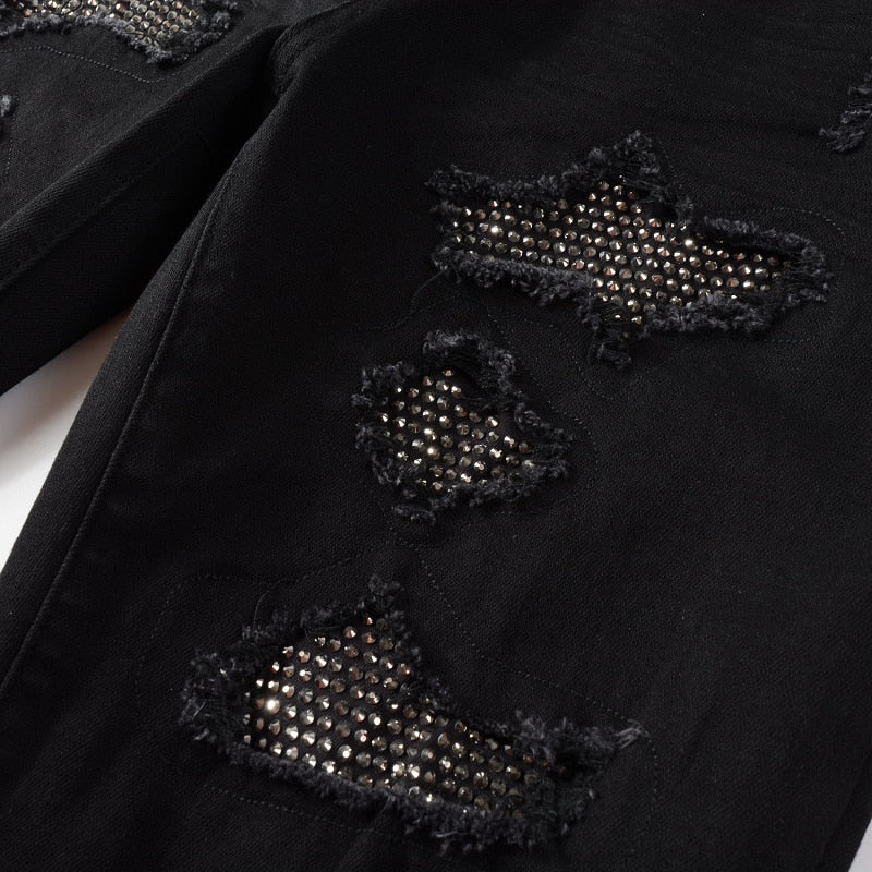 Obsidian Distressed Rhinestone Slim Black Jeans