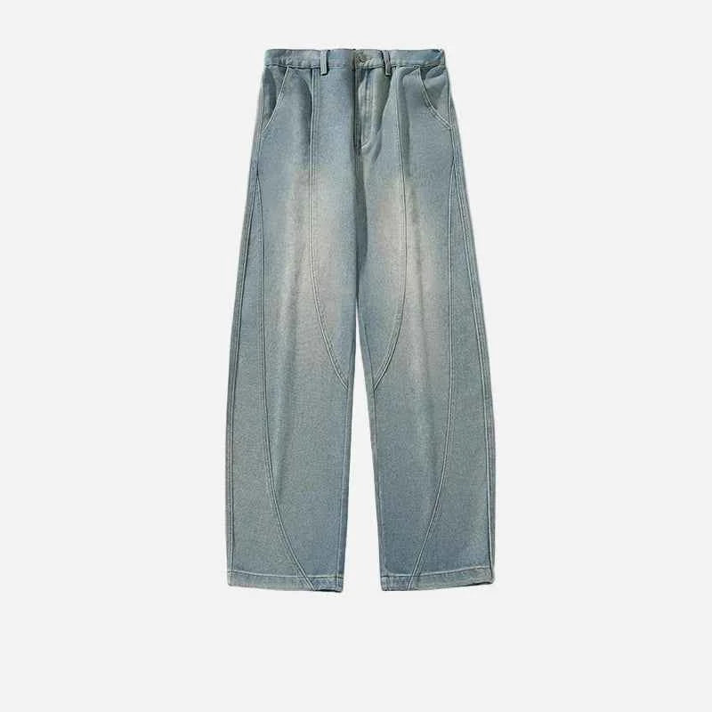 Premium Streetwear Wide Leg Curved Denim Jeans