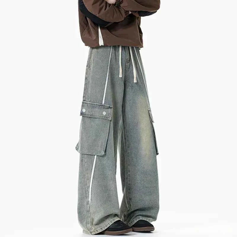 Drawstring Retro Elastic Cargo Jeans