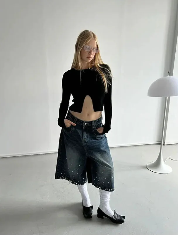 Women Flaffy Streetwear Calf Length Jorts - Luxuryurbanwear