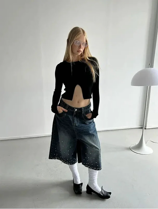 Women Flaffy Streetwear Calf Length Jorts - Luxuryurbanwear