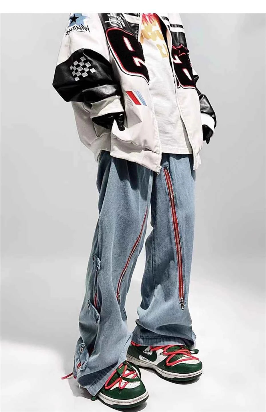 Men's Vintage Punk Zipper Wide Leg Jeans