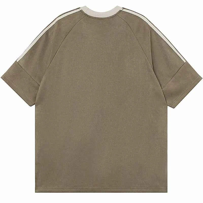 Retro Embroidered Suede Patchwork Racing T-Shirt