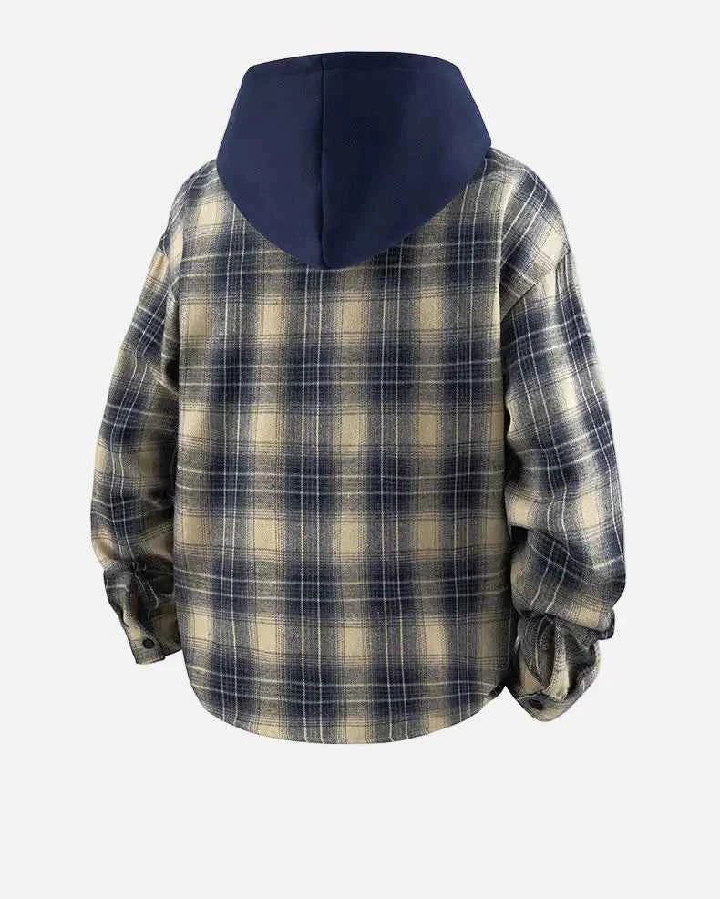 Streetwear Plaid Hooded Long Sleeve Shirt
