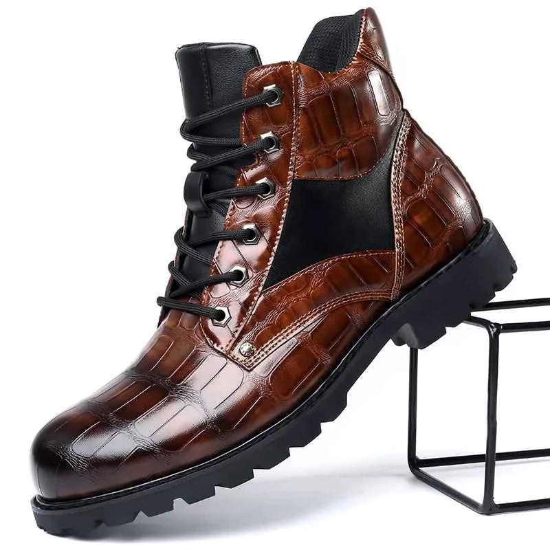 Luxury Crocodile Pattern Leather Boots