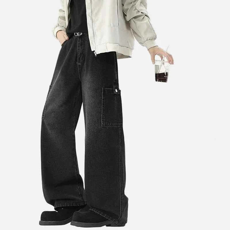 High-Quality Retro Wide Leg Denim Cargo Jeans