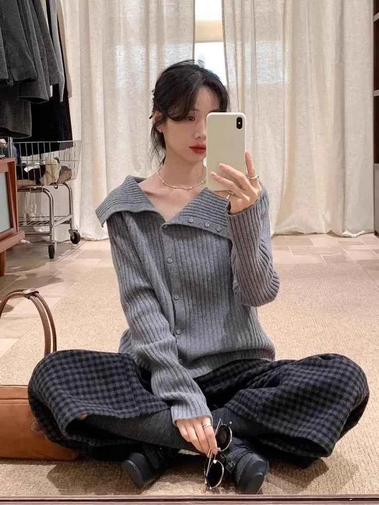 Irregular Large Collar Comfort Wool Cardigan