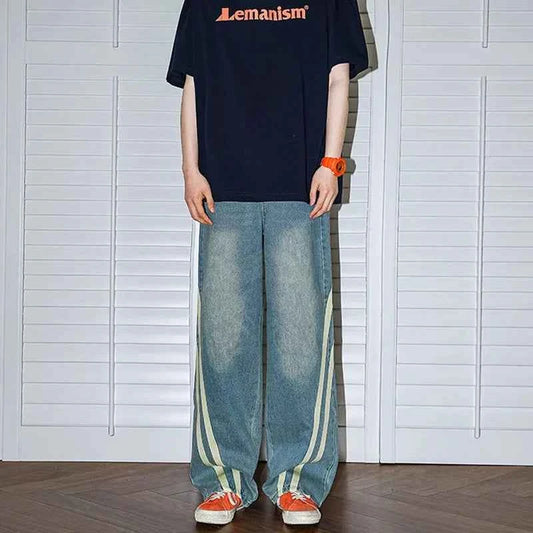 Premium Autumn Striped Korean Loose Jeans