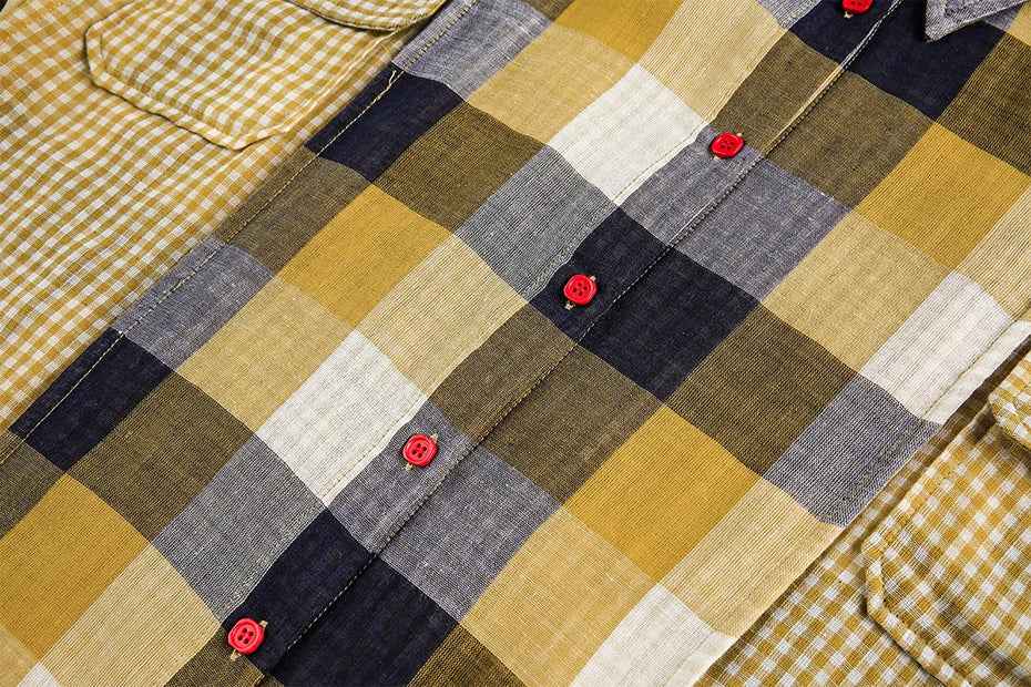 Effortless Retro Patchwork Plaid Long Sleeve Shirt
