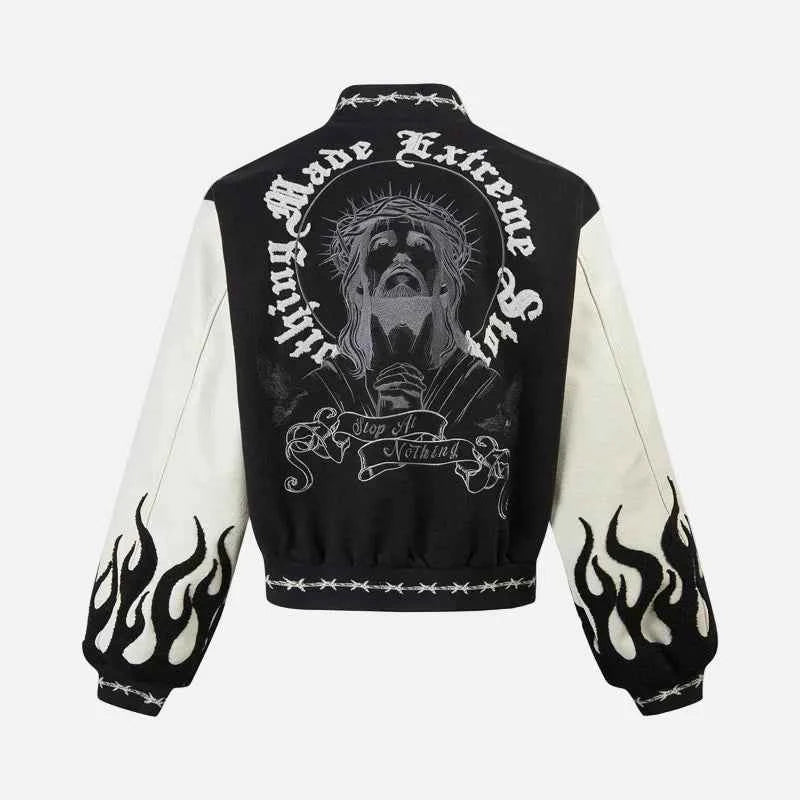 Embroidered Woolen Splice Hip Hop Varsity Jacket